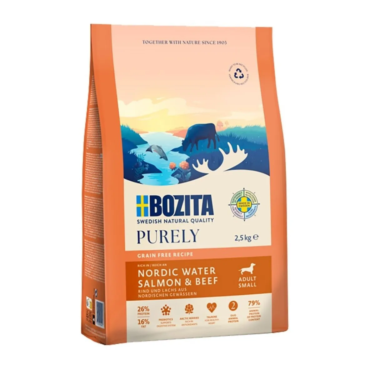 Bozita Koiran Kuivaruoka|Viljaton Koiranruoka*Dog Purely Adult Small Salmon & Beef 2,5 kg