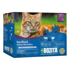Bozita Kissan Märkäruoka|Viljaton Kissanruoka*Indoor & Sterilised lihalajitelma hyytelössä 12x85 g