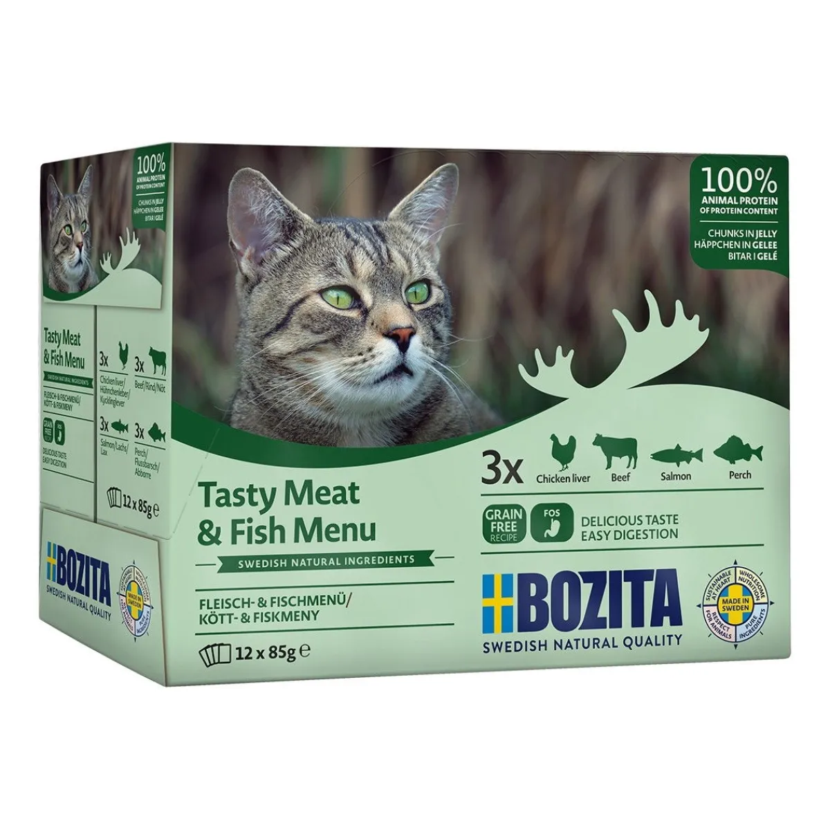 Bozita Kissan Märkäruoka*liha- & kalalajitelma hyytelössä 12 x 85 g