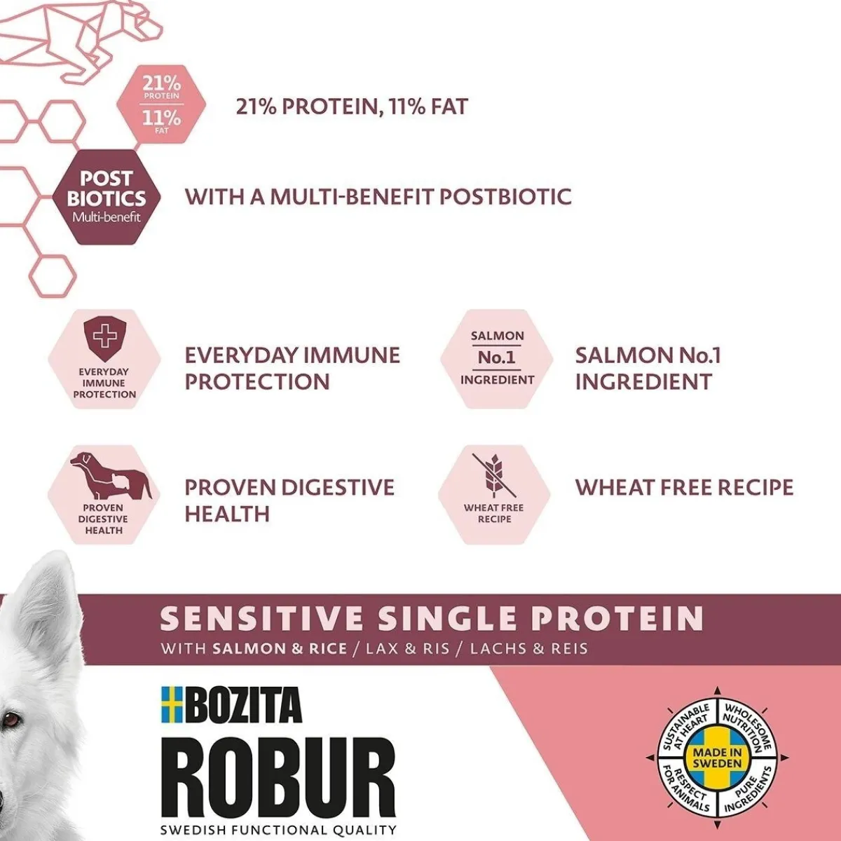 Bozita Robur Koiran Kuivaruoka|Koiranruoat Erityistapeisiin*Adult Sensitive Single Salmon
