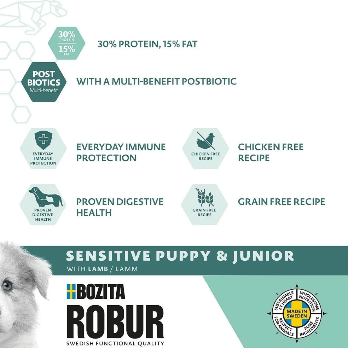 Bozita Robur Koiran Kuivaruoka|Penturuoka*Sensitive Grain Free Puppy 2x12 kg