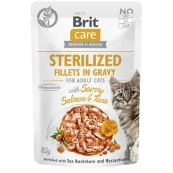 Brit Care Kissan Märkäruoka|Viljaton Kissanruoka*Cat Sterilized lohi & tonnikala kastikkeessa 85 g
