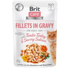 Brit Care Tarjoukset Kissoille|Kissan Märkäruoka*Gravy kalkkuna & lohifilee kastikkeessa 85 g