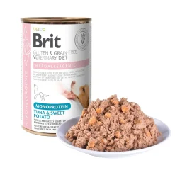 Brit Veterinary Diet Koiran Allergiat|Koiran Eläinlääkäriruoka*for dogs Hypoallergenic Monoprotein Tuna&SweetPotato Can 400g