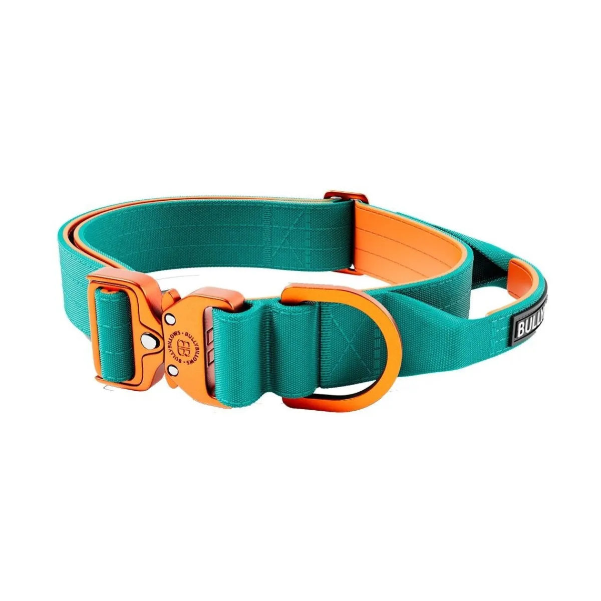 BullyBillows Igp|Koiran Pannat*Combat kaulapanta kahvalla, turkoosi & oranssi 4 cm