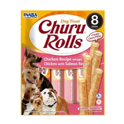 Churu Nestemäiset Kissanherkut|Pehmeät Koiran Herkut*Rolls -koiranherkut, kana-lohi 8 kpl
