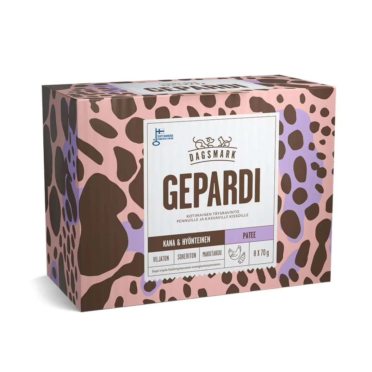 Dagsmark Kissan Märkäruoka|Kotimainen Kissanruoka*Gepardi pennulle, kana-hyönteispatee 8x70g