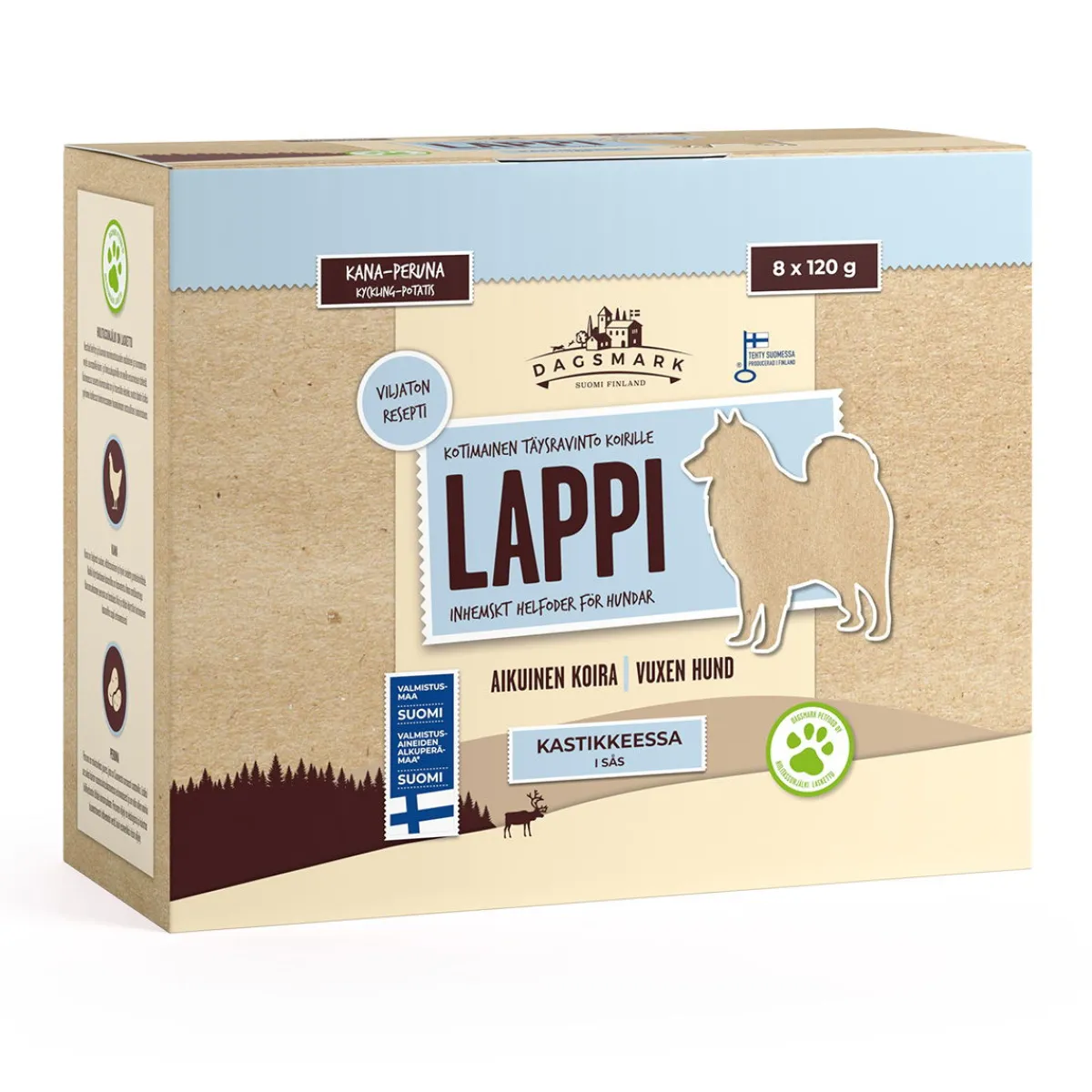 Dagsmark Koiran Märkäruoka Ja Makkarat|Kotimainen Koiranruoka*Lappi kana-peruna 8 x 120g