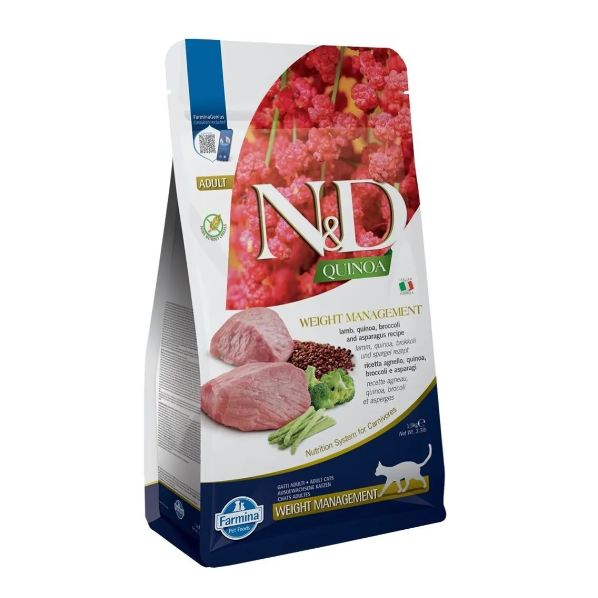 Farmina Vähärasvainen Kissanruoka|Kissan Kuivaruoka*N&D Quinoa Cat Weight Man Lamb 1,5 kg
