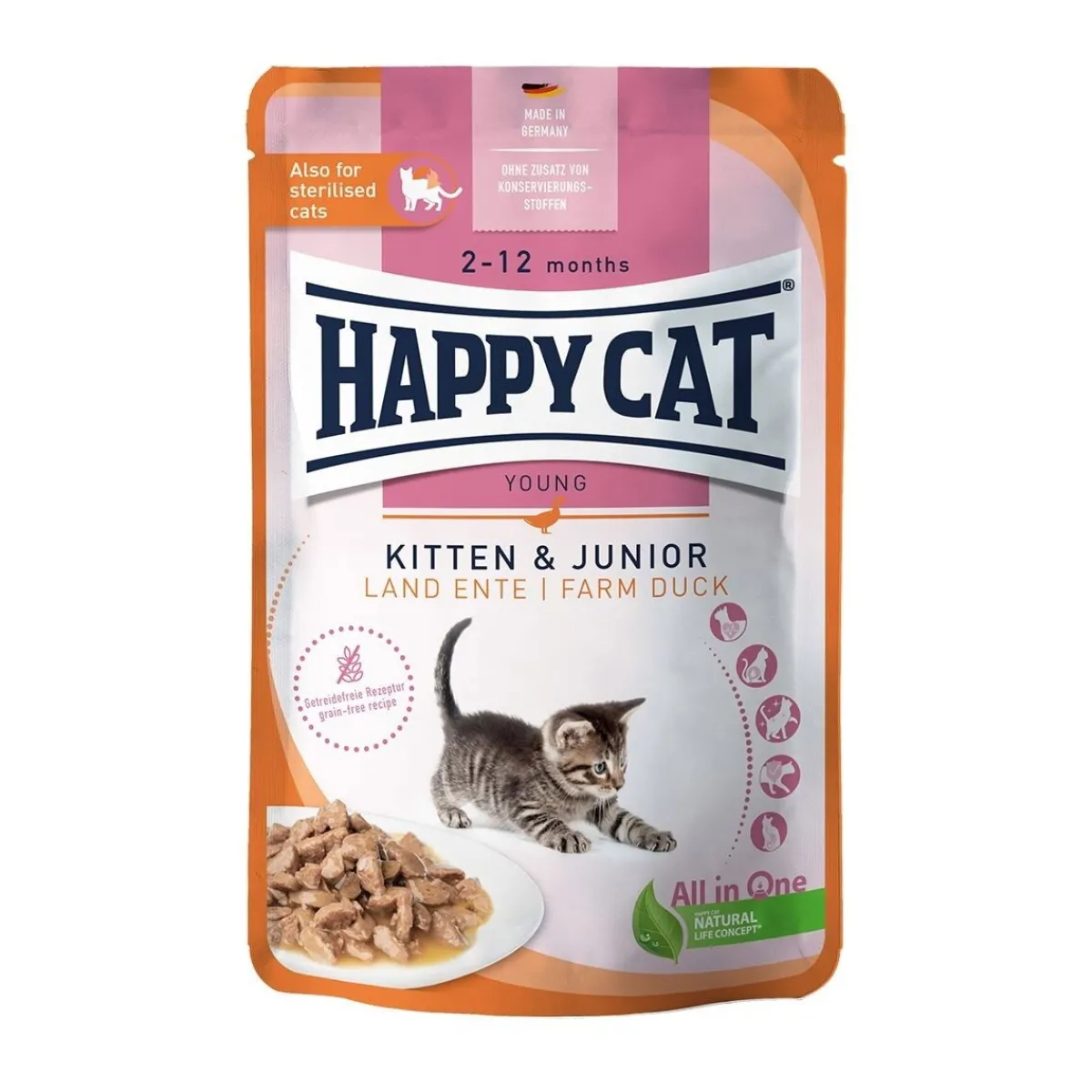 Happy Cat Kissan Märkäruoka|Kissanpennun Ruoka*Kitten & Jr Farm Duck 85g