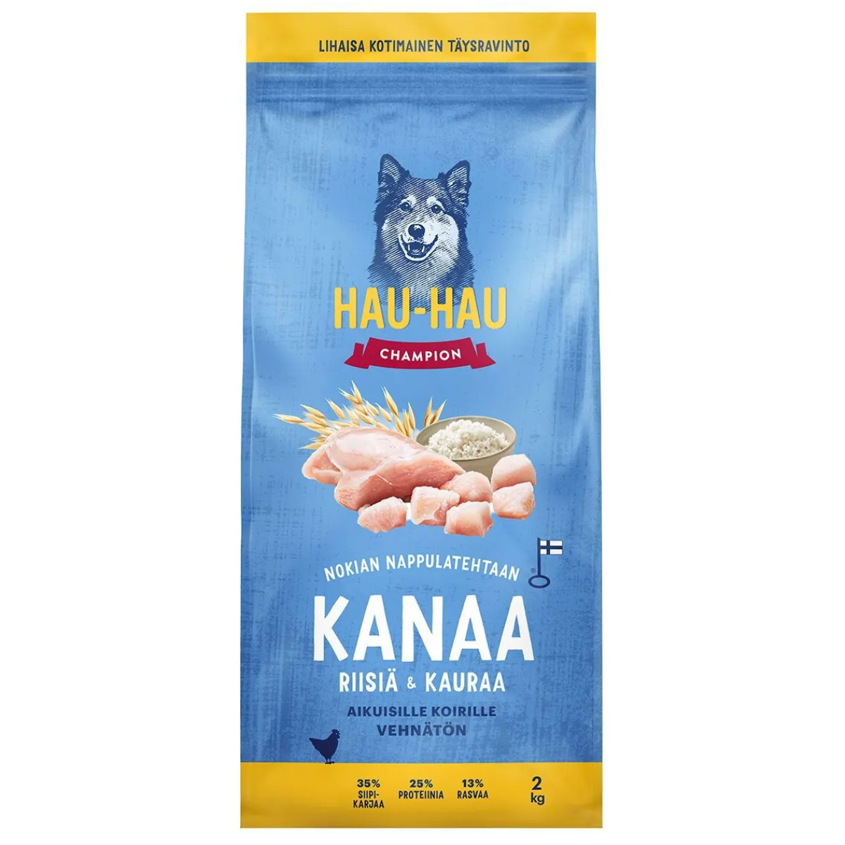 Hau Hau Champion Koiran Kuivaruoka|Koiran Kuivaruoka*Hau-Hau Champion Kana, riisi ja kaura suurille koirille