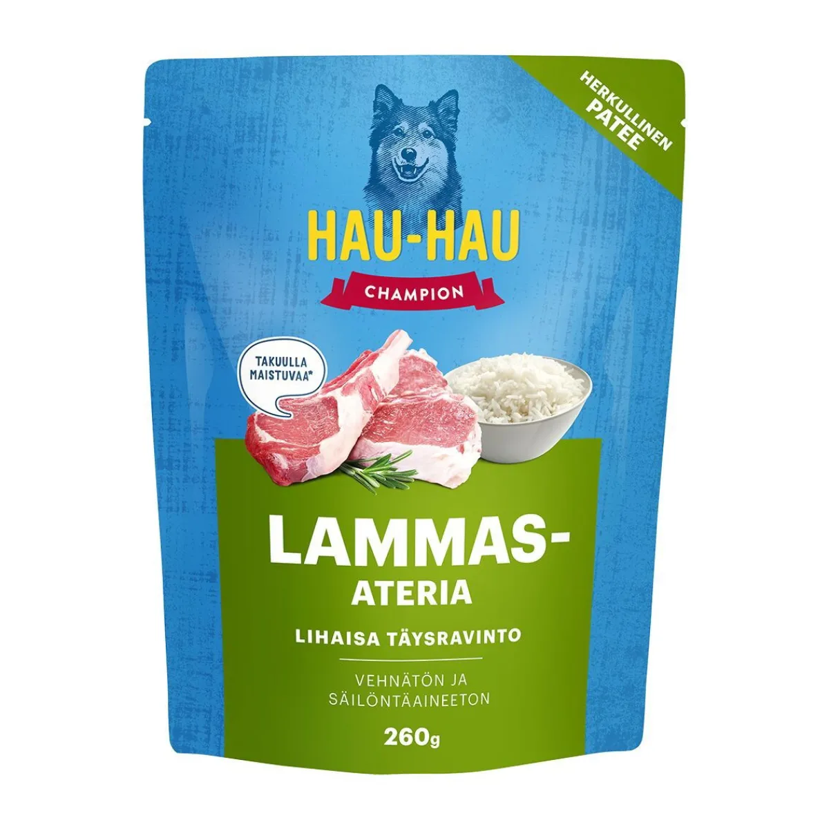 Hau Hau Champion Koiran Märkäruoka Ja Makkarat*Hau-Hau Champion lammasateria 260 g