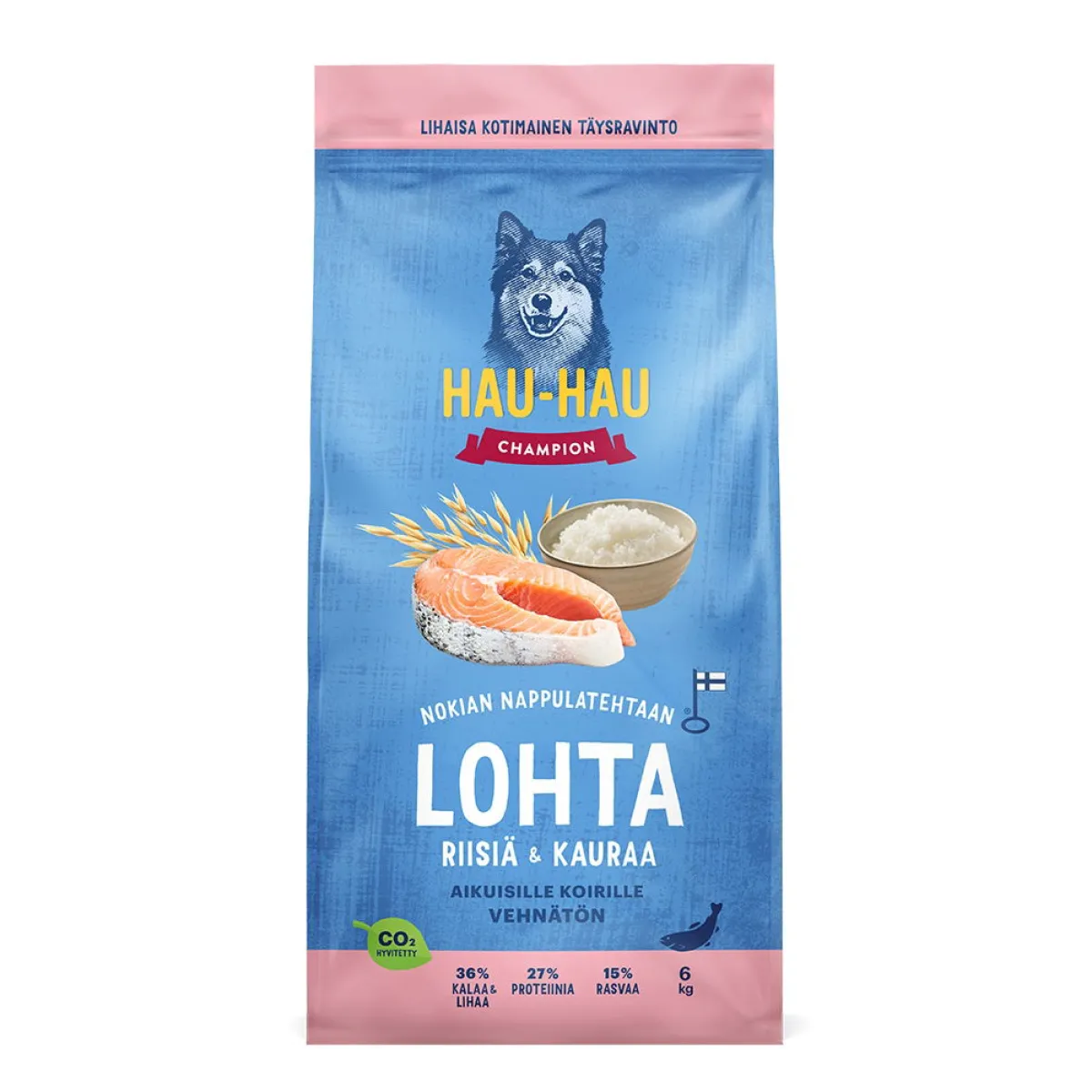 Hau Hau Champion Koiran Kuivaruoka|Kotimainen Koiranruoka*Hau-Hau Champion Lohi, riisi ja kaura 6 kg