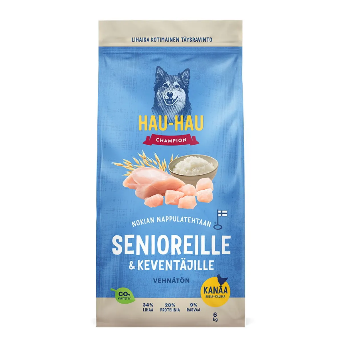Hau Hau Champion Koiran Kuivaruoka|Kotimainen Koiranruoka*Hau-Hau Champion Senioreille ja keventäjille 6kg