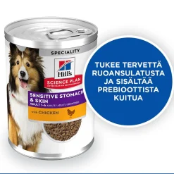 Hill's Koiranruoat Erityistapeisiin|Koiran Märkäruoka Ja Makkarat*Science Plan Dog Sensitive Stomach & Skin Chicken & Vegetables 370g