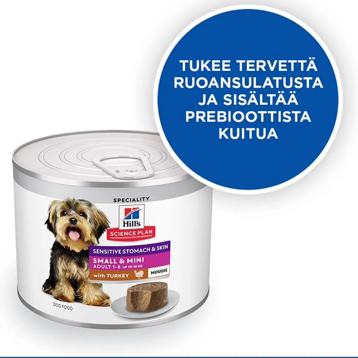 Hill's Koiranruoat Erityistapeisiin|Koiran Märkäruoka Ja Makkarat*Science Plan Dog Sensitive Stomach & Skin Mousse Small & Mini Turkey 200g