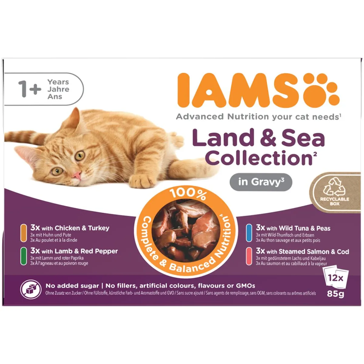 Iams Kissan Märkäruoka*Advanced Nutrition Adult Gravy Liha- & kalalajitelma 12 x 85 g