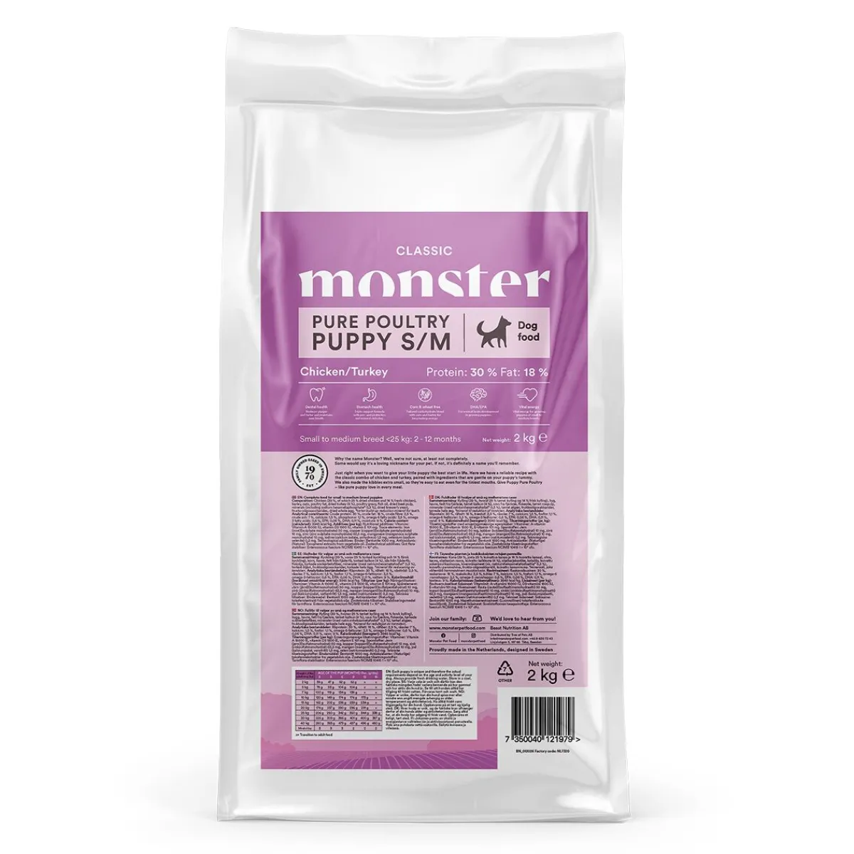 Monster Pet Food Penturuoka|Koiran Kuivaruoka*Monster Classic Dog S/M Puppy Poultry