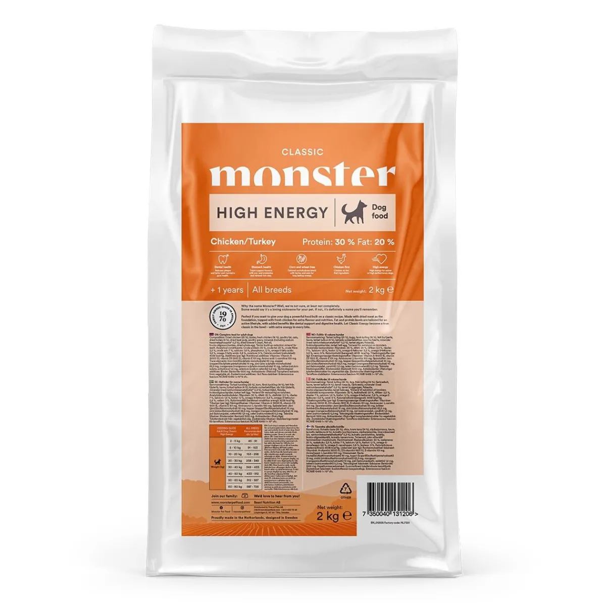 Monster Pet Food Koiranruoat Erityistapeisiin|Koiran Kuivaruoka*Monster Dog Classic High Energy Chicken/Turkey
