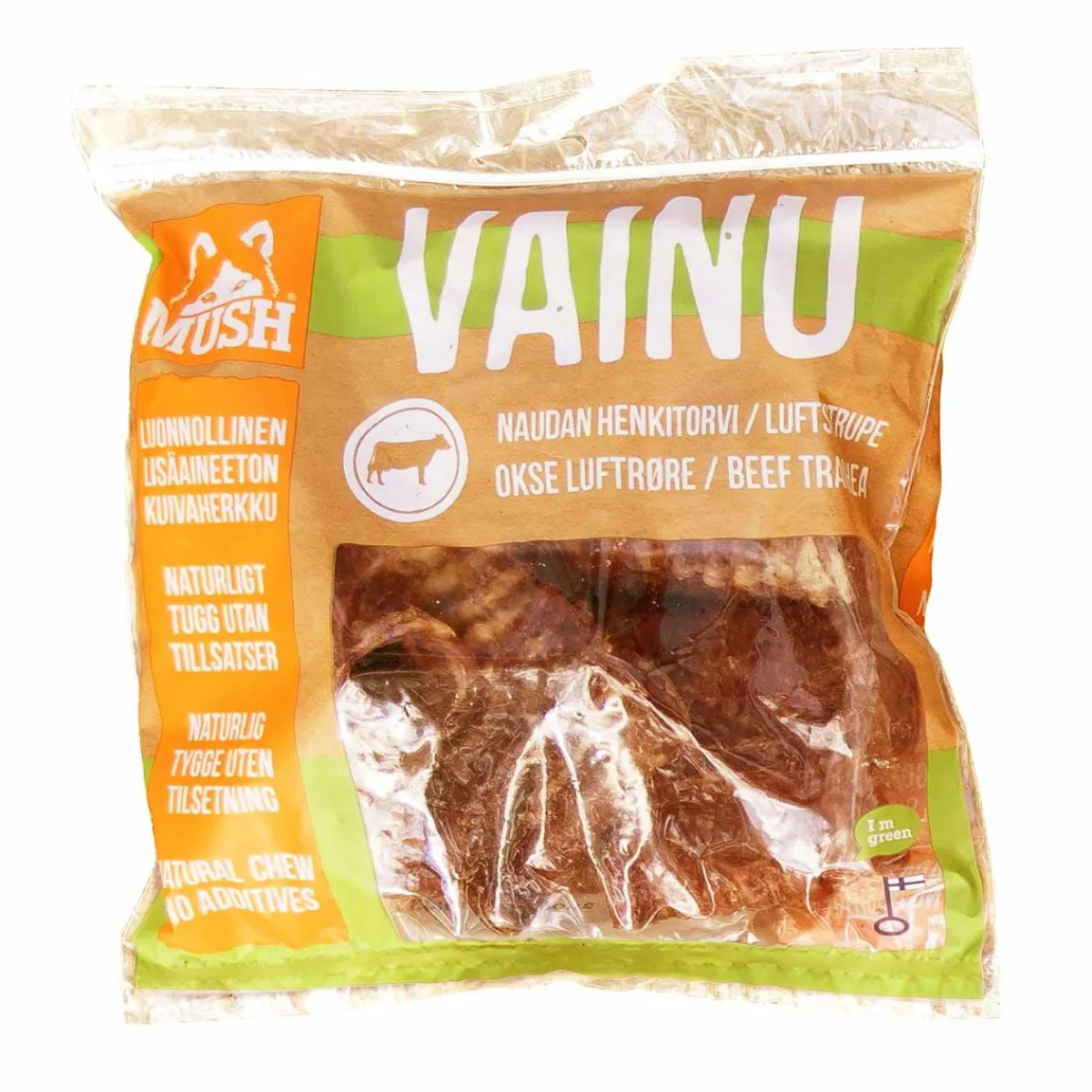 Mush Täyslihaherkut|Kotimaiset Koiran Herkut*Naudan henkitorvi Vainu, 200 g