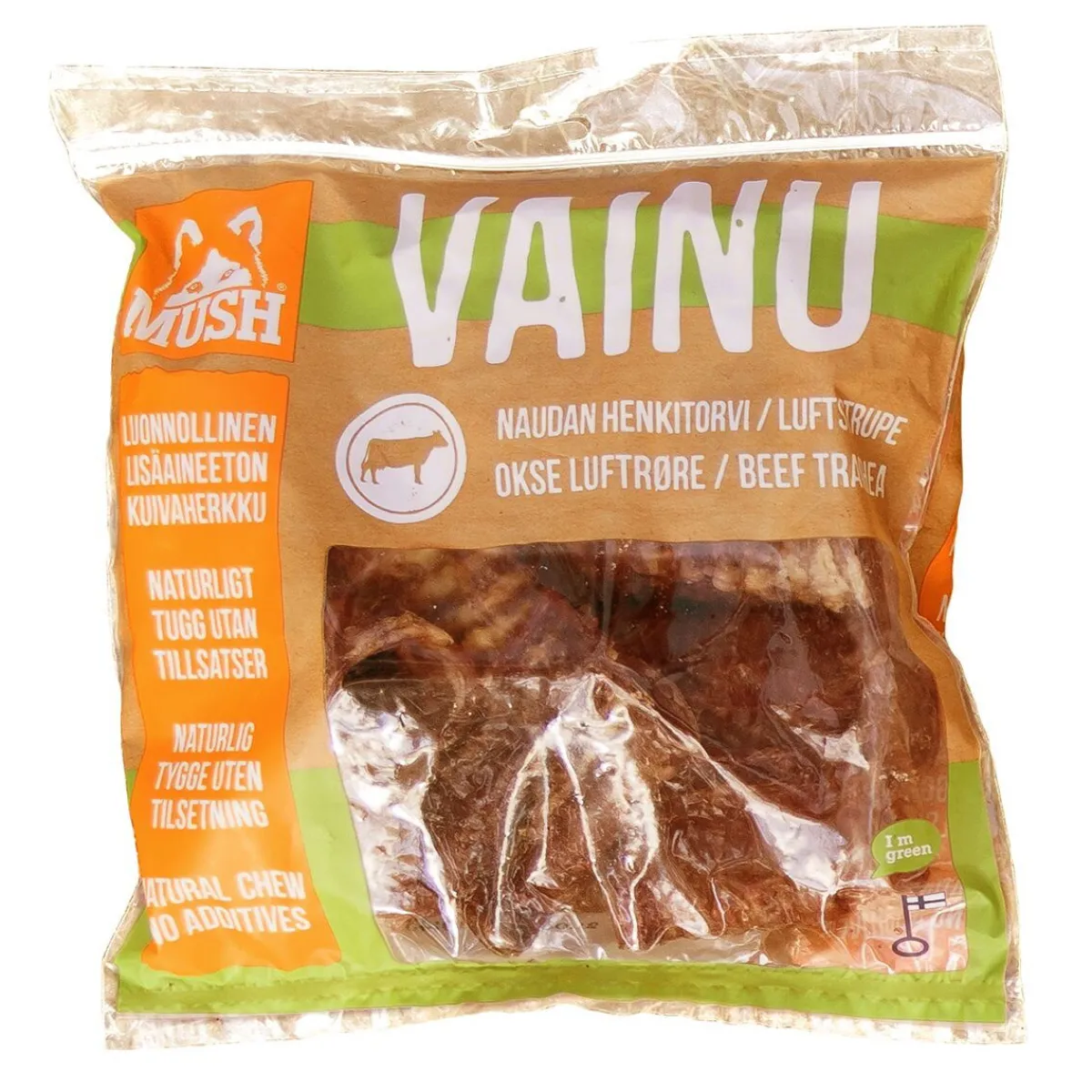 Mush Täyslihaherkut|Kotimaiset Koiran Herkut*Naudan henkitorvi Vainu, 200 g