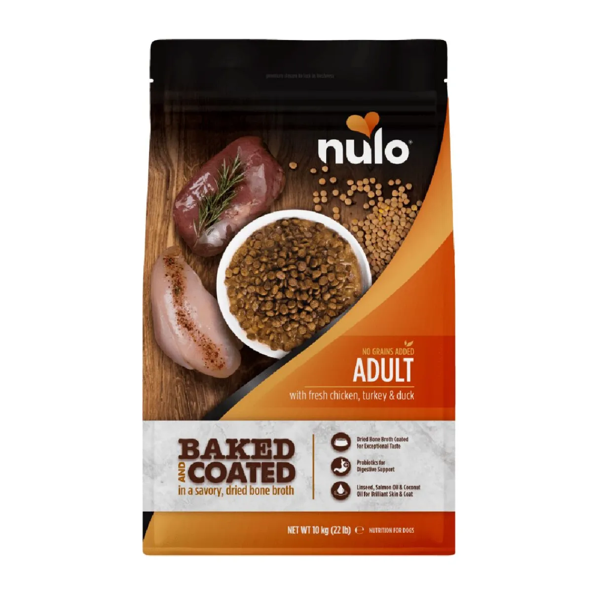 Nulo Koiran Kuivaruoka|Viljaton Koiranruoka*Baked & Coated Dog Adult Fresh Chicken, Turkey & Duck