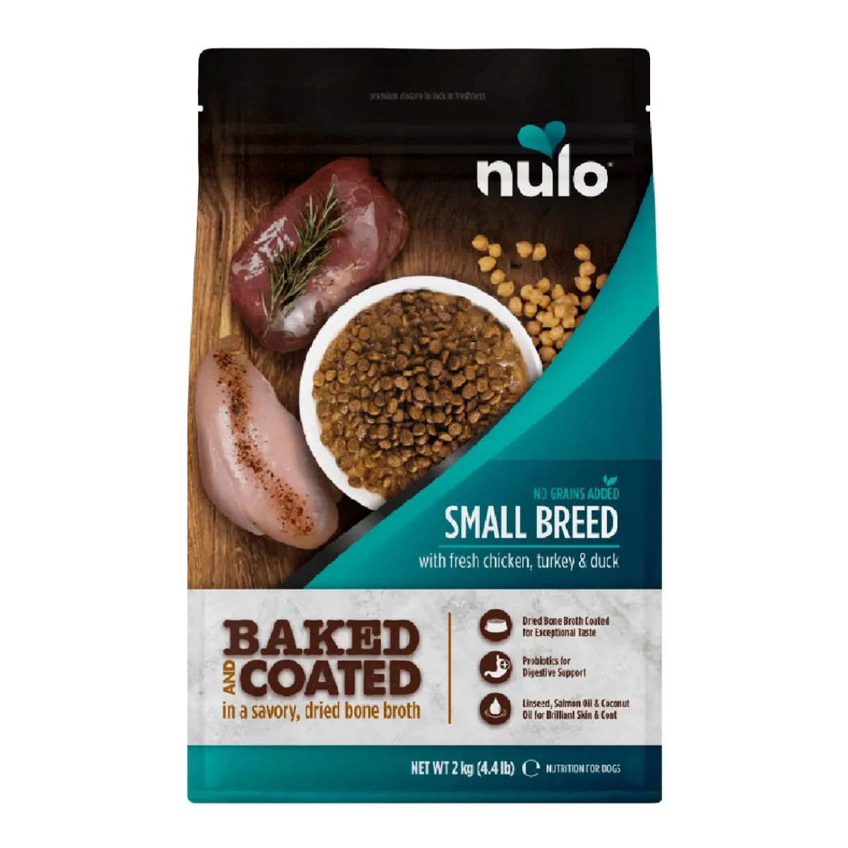 Nulo Koiran Kuivaruoka|Viljaton Koiranruoka*Baked & Coated Dog Small Breed Adult Fresh Chicken, Turkey & Duck