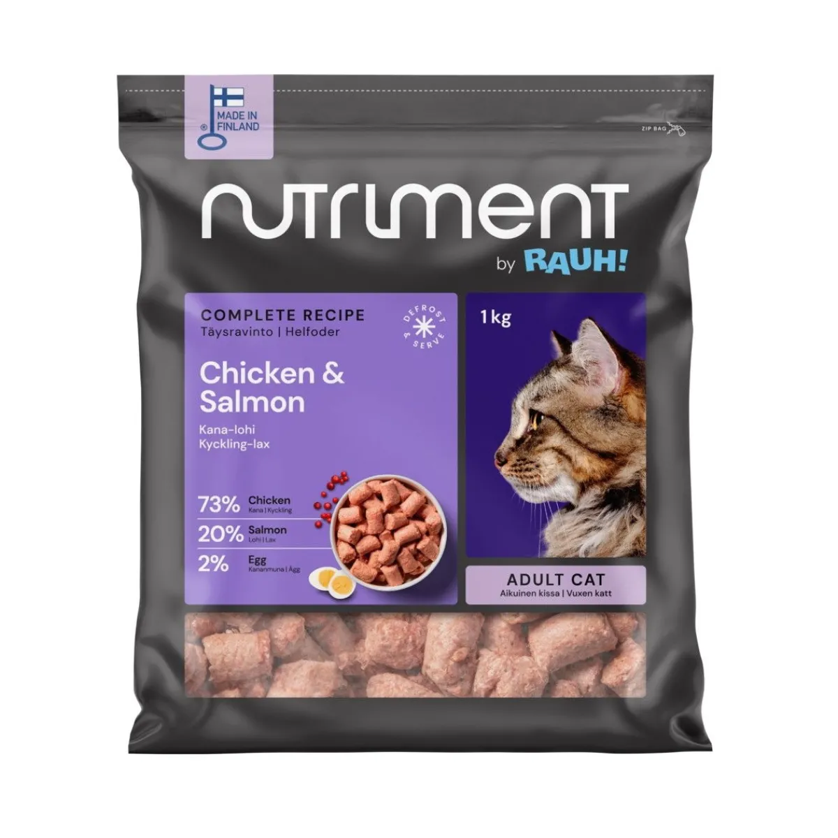 Nutriment by Rauh! Kotimainen Kissanruoka|Kissan Raakaruoka*Kana-lohipullat kissoille 1 kg