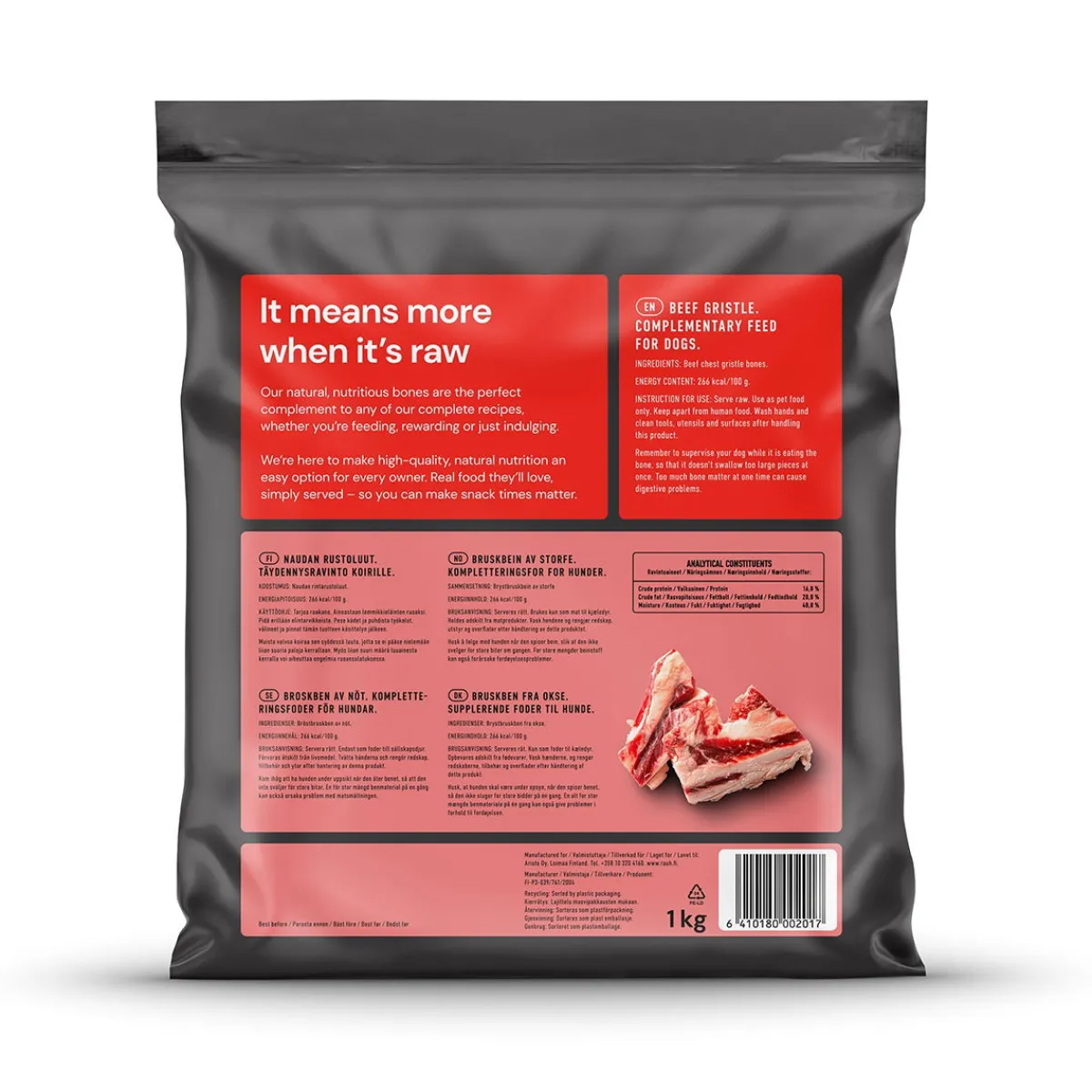 Nutriment by Rauh! Ruokinnan Monipuolistaminen|Kotimainen Koiranruoka*Naudanrustoluut 1 kg