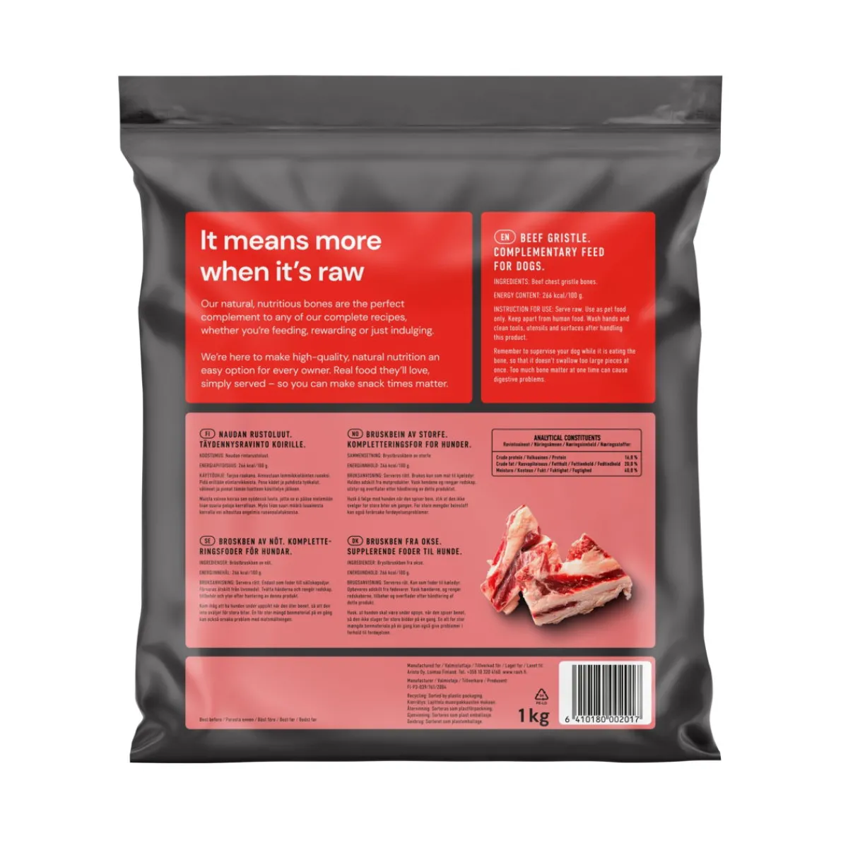 Nutriment by Rauh! Ruokinnan Monipuolistaminen|Kotimainen Koiranruoka*Naudanrustoluut 1 kg