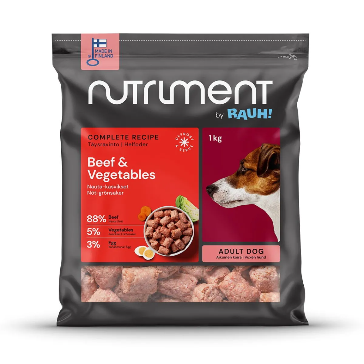 Nutriment by Rauh! Ruokinnan Monipuolistaminen|Kotimainen Koiranruoka*Nauta-kasvispullat 1 kg