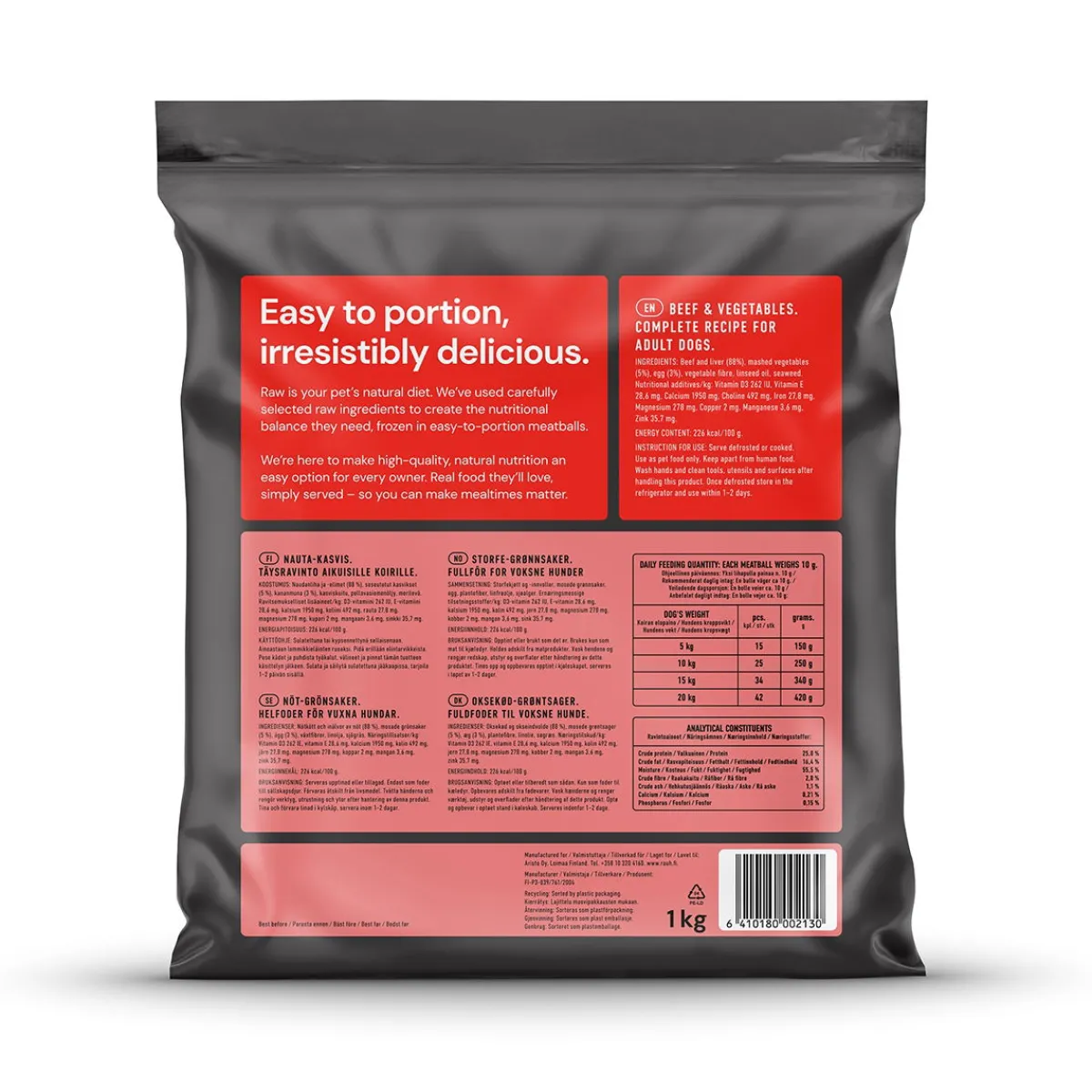 Nutriment by Rauh! Ruokinnan Monipuolistaminen|Kotimainen Koiranruoka*Nauta-kasvispullat 1 kg
