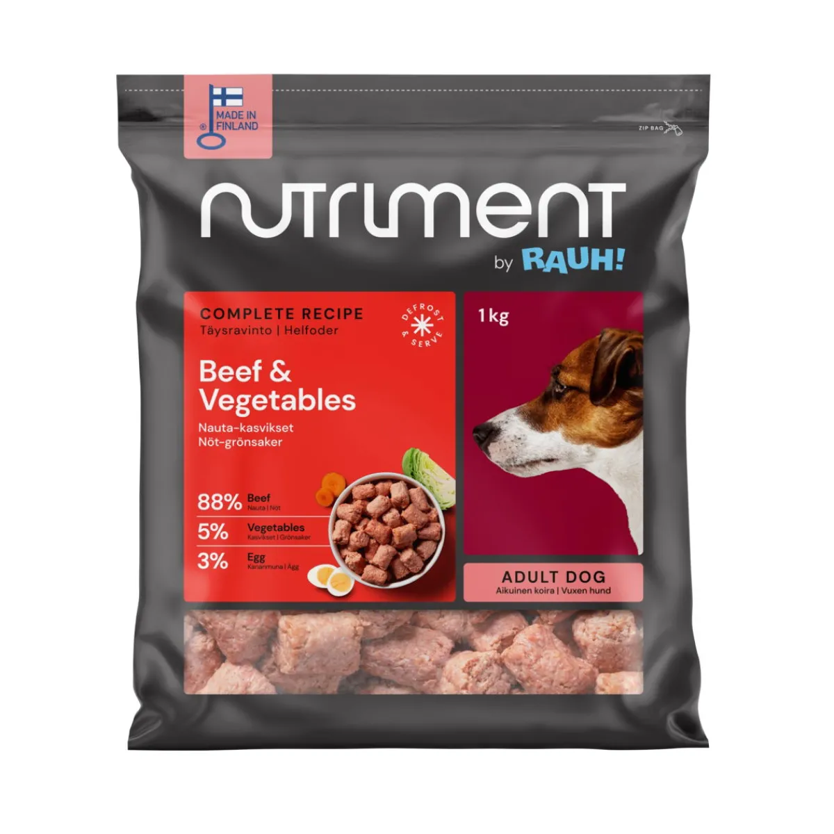 Nutriment by Rauh! Ruokinnan Monipuolistaminen|Kotimainen Koiranruoka*Nauta-kasvispullat 1 kg