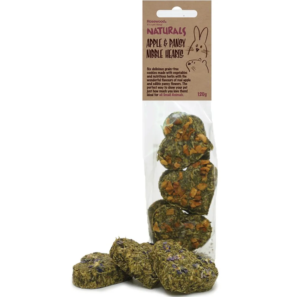 Rosewood Kanin Herkut|Hamsterin Herkut*Omena- ja orvokkisydämet , 120 g