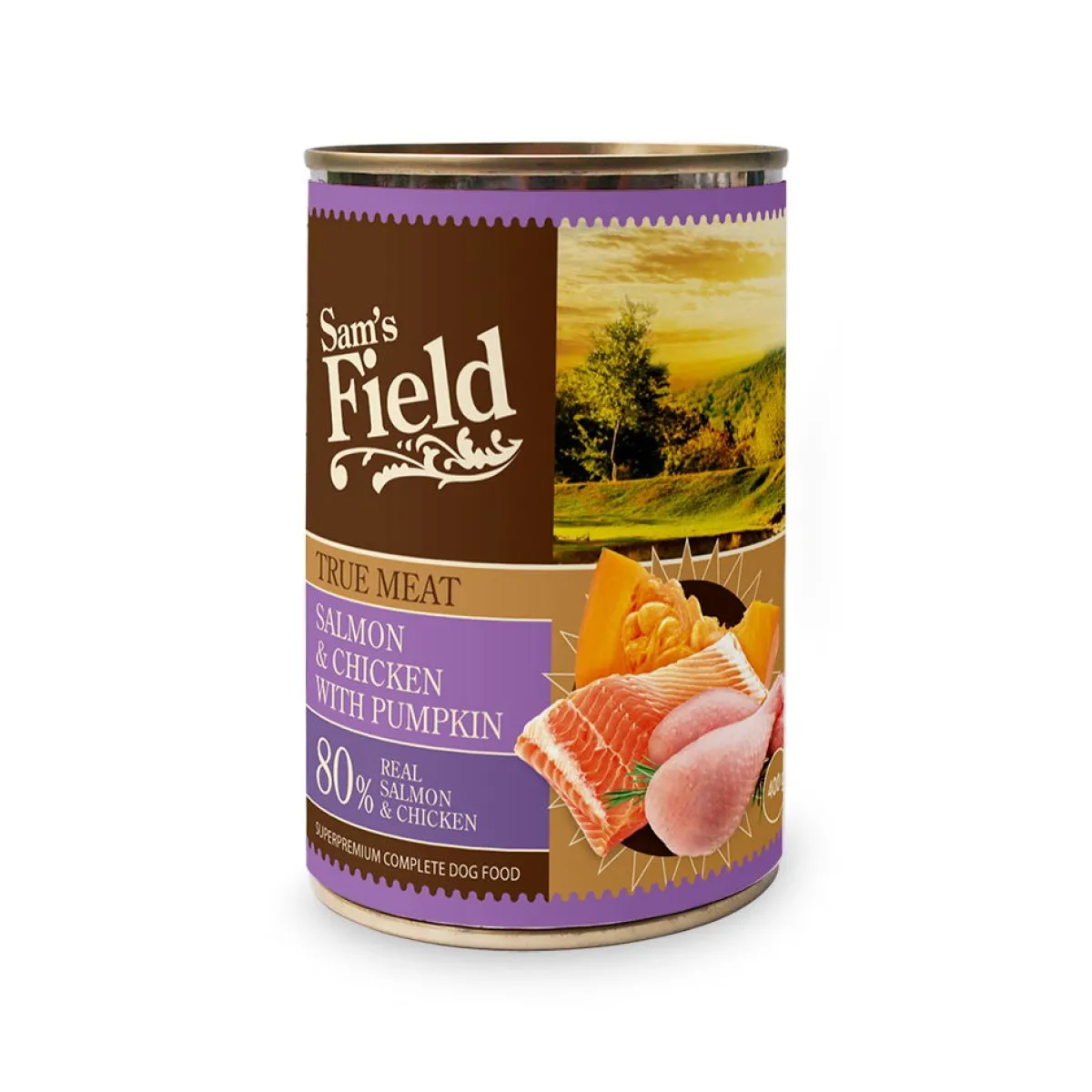 Sam's Field Koiran Märkäruoka Ja Makkarat*True Kana & lohi 400 g