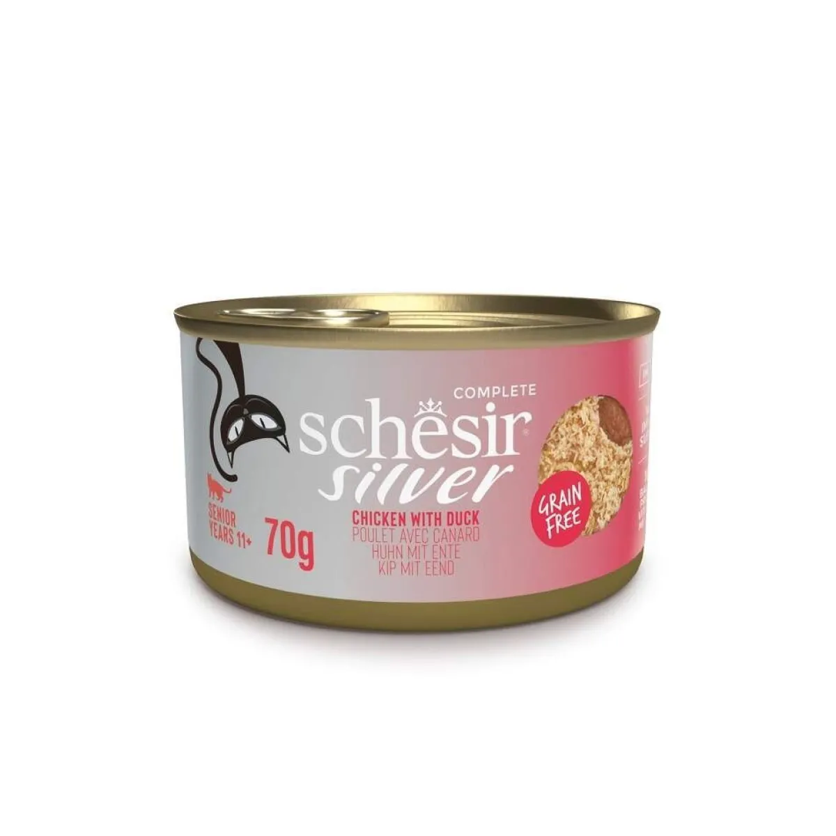 Schesir Kissan Märkäruoka|Viljaton Kissanruoka*Silver Mousse & Shreds kana & ankka 70 g