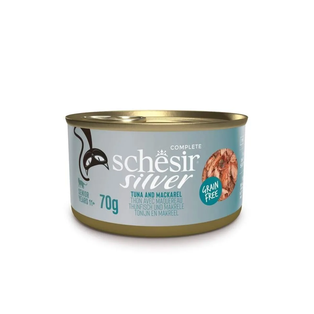 Schesir Kissan Märkäruoka|Viljaton Kissanruoka*Silver tonnikala & makrilli liemessä 70 g